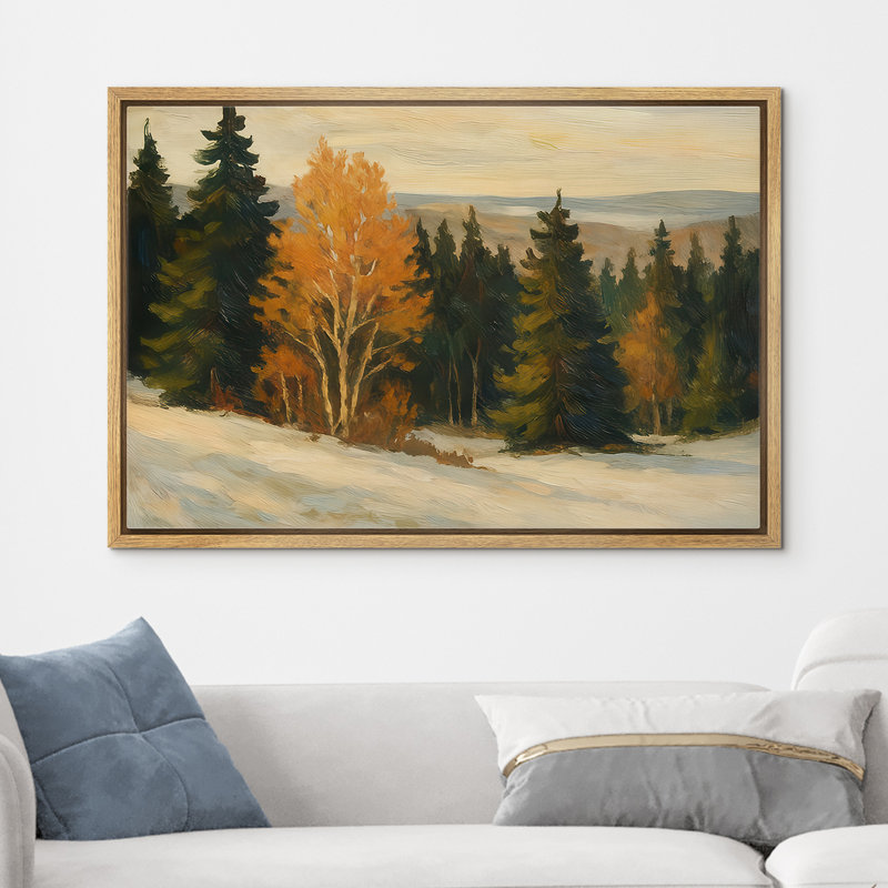 «Golden Autumn Tree» et «Evergreen Forest Landscape», reproduction d'art sur toile encadrée dans la chambre principale