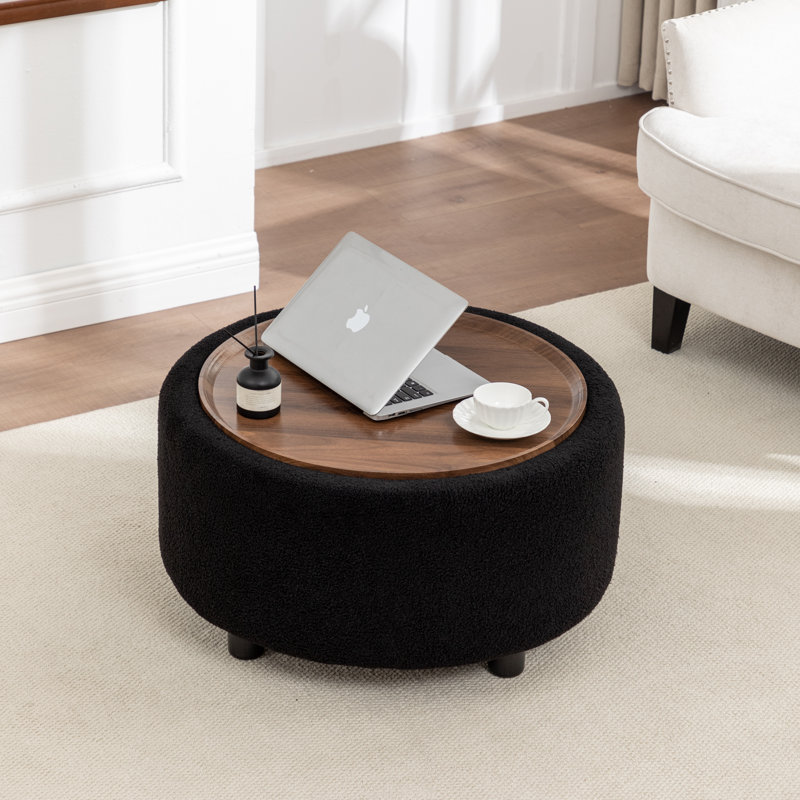 Table basse ronde avec rangement Pietsch, Bouclé noir