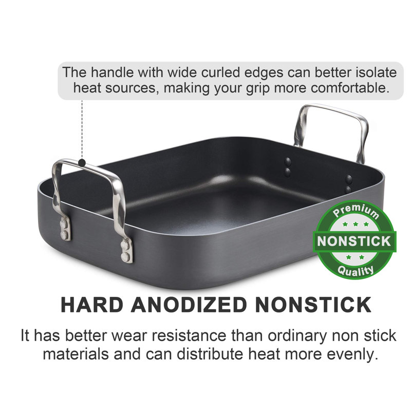 Hard Anodized Nonstick Rectangular Roasting Pan with Rack and Handles