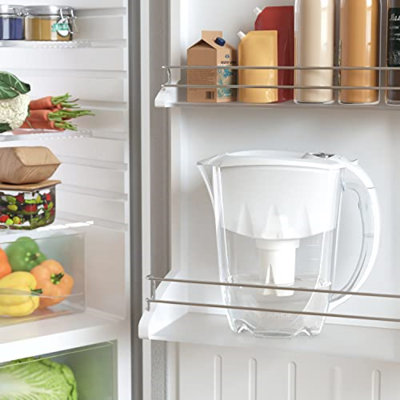 7 Cup White Ideal Fridge Water Filter Pitcher with 1 x B15 Filter Easy Fill Sliding lid Reduces Chlorine limescale and Heavy Metals BPA Free