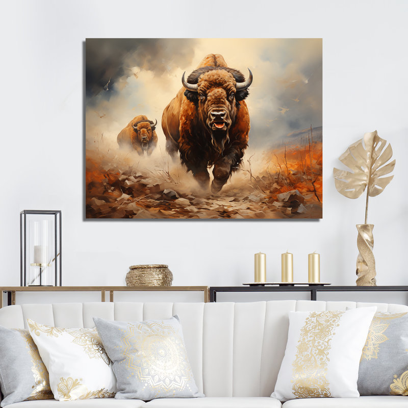 Impression sur toile Native Buffalo, H 16 po x l 32 po x P 1 po, Toile tendue