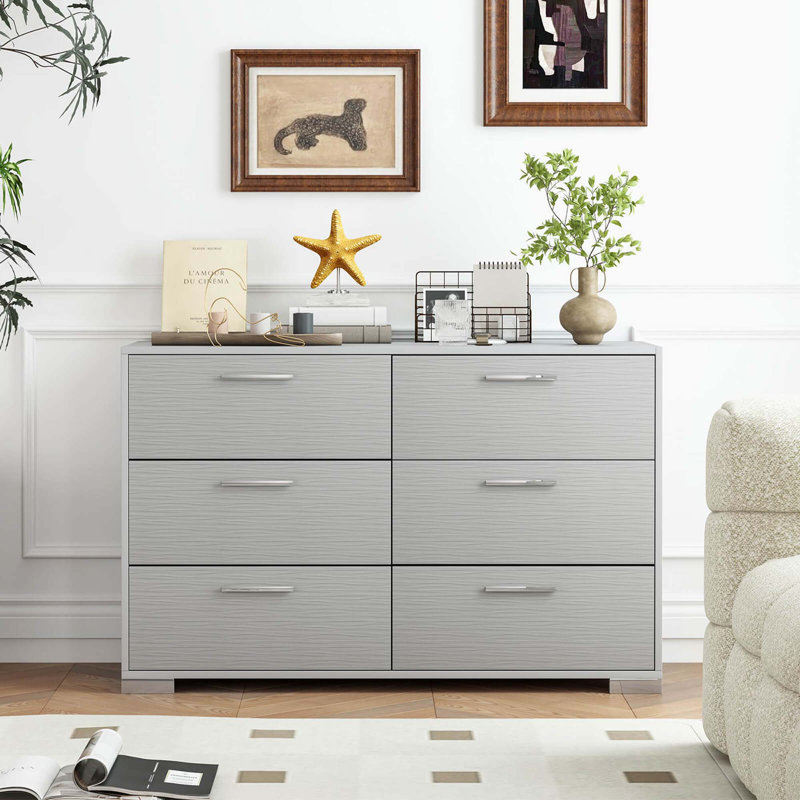 Armoire de rangement à 6 tiroirs avec pieds et poignées en métal Dispositifs anti-basculement