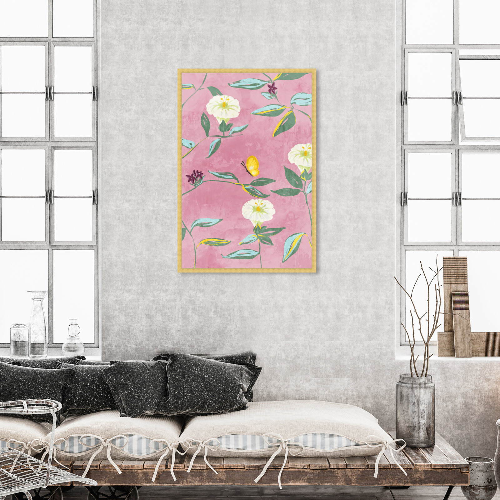 Floral Spring Tapestry Pattern Print, Gold, 47" H x 32" W