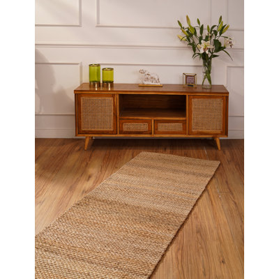 Tapis de jute écologiques tissés à la main - Tapis de couloir, couleur chameau, motif uni uni, velours élevé, fibre naturelle, tapis d'extérieur faits à la main pour le salon, la chambre à coucher