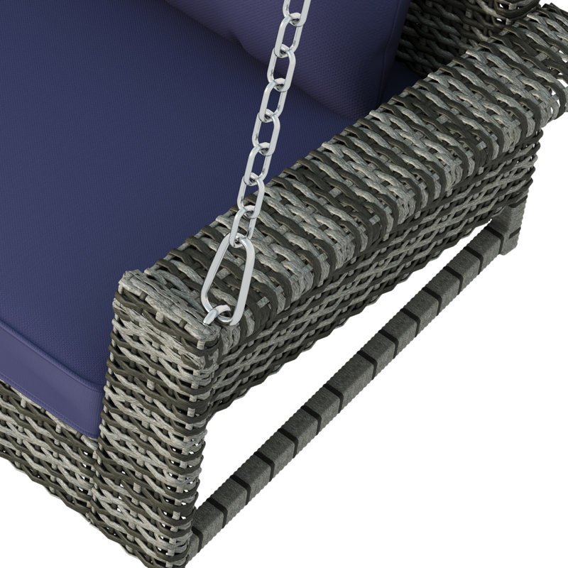 Banc de balançoire en osier avec coussin pour cour arrière, Bleu/gris