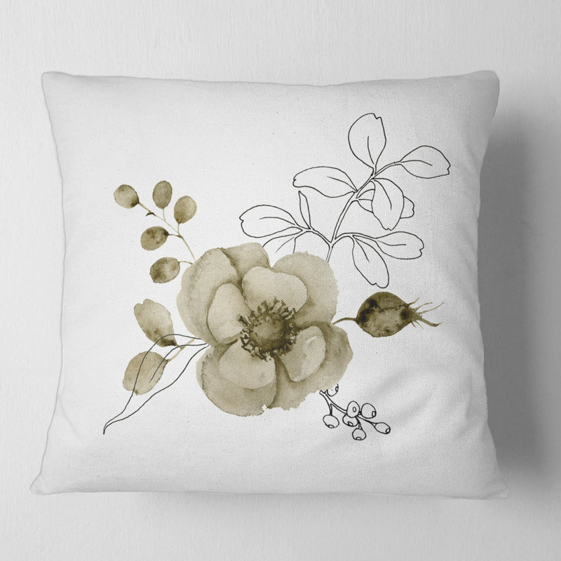 Housse et oreiller anémone bouquet de fleurs avec branches d'eucalyptus II, 18" x 18"