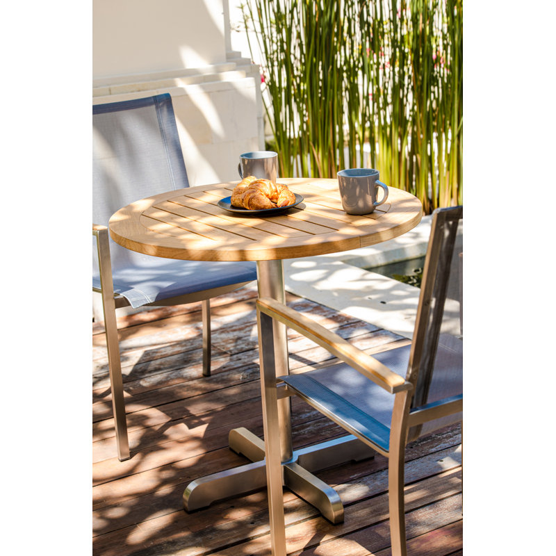Avanti Teak Stainless Steel Outdoor Round Pedestal Table, 30" W