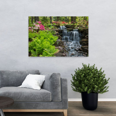 Waterfall With Ferns And Azaleas At Azalea Path Arboretum And Botanical Gardens Hazleton Gibson County Indiana Usa Abstract Contemporary Fern Flowe...