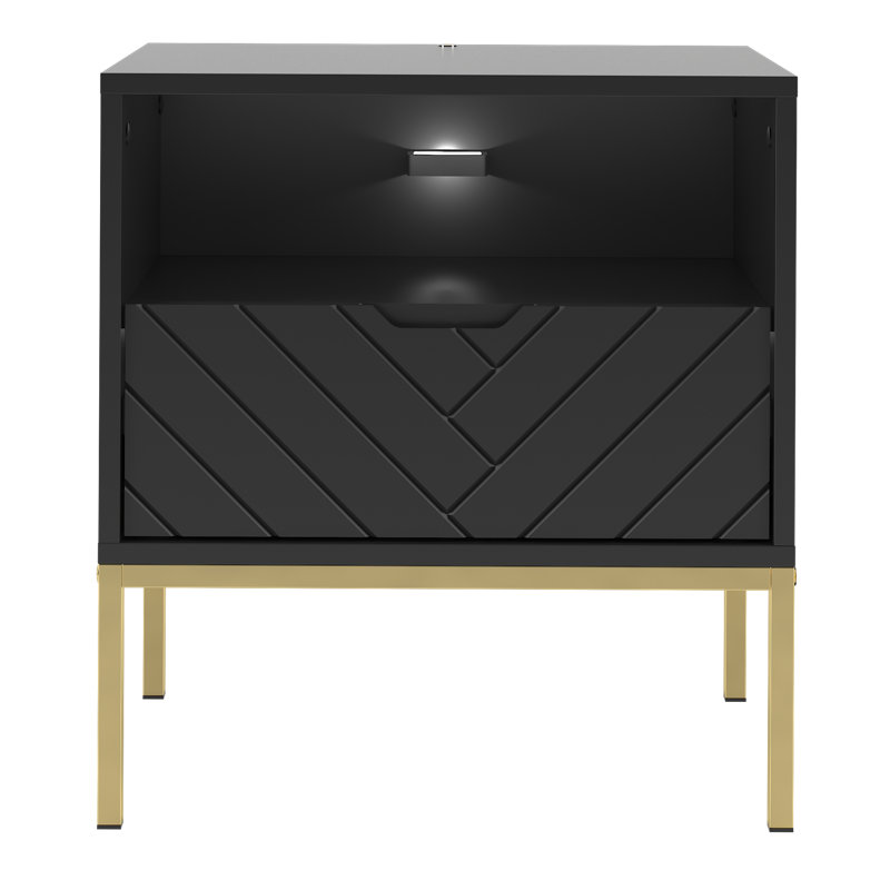 Ahola 134.62 cm W Bedside Table, Gold, Black