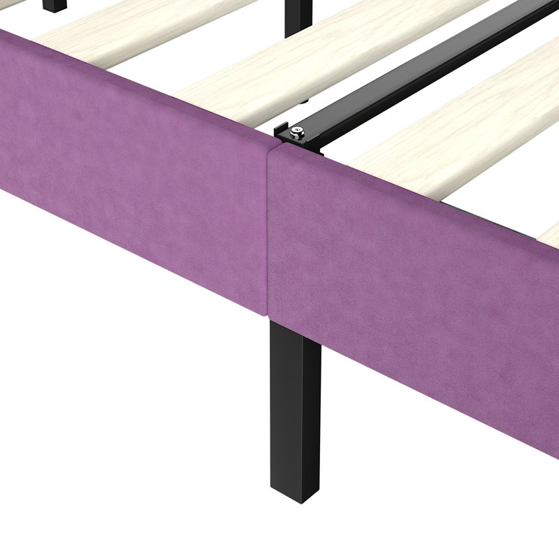 Upholstered Metal Platform Bed, Purple
