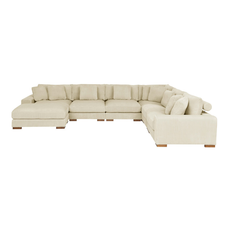 Barnemouth Modular Corduroy Sectional, Beige Corduroy