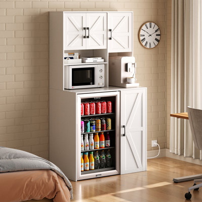 Mini Fridge Cabinet With Storage, Coffee Bar Cabinet With Mini Fridge Space And Outlet, Wine Bar Stand With Microwave Shelf, Beverage Station For Kitc by Hokku Designs