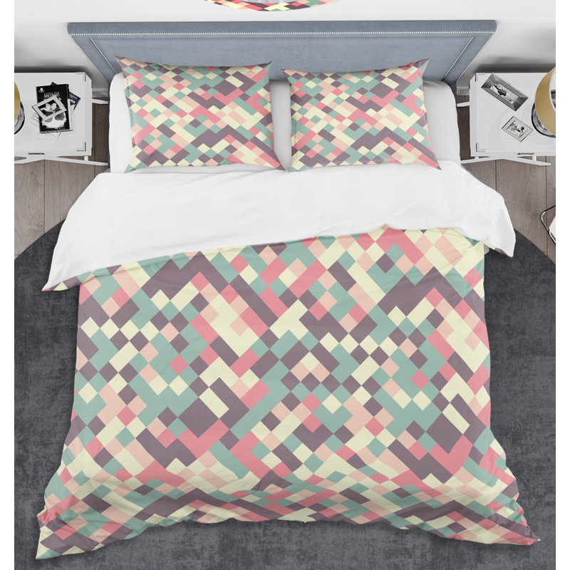 Ensemble de housse couette mid-century retro square, Housse de couette double / grand et 2 taies décor