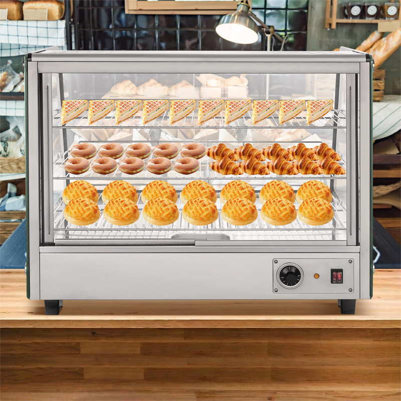 34" Adjustable 3-Tier Countertop Food Warmer – LED Lit Display for Cafés & Buffets