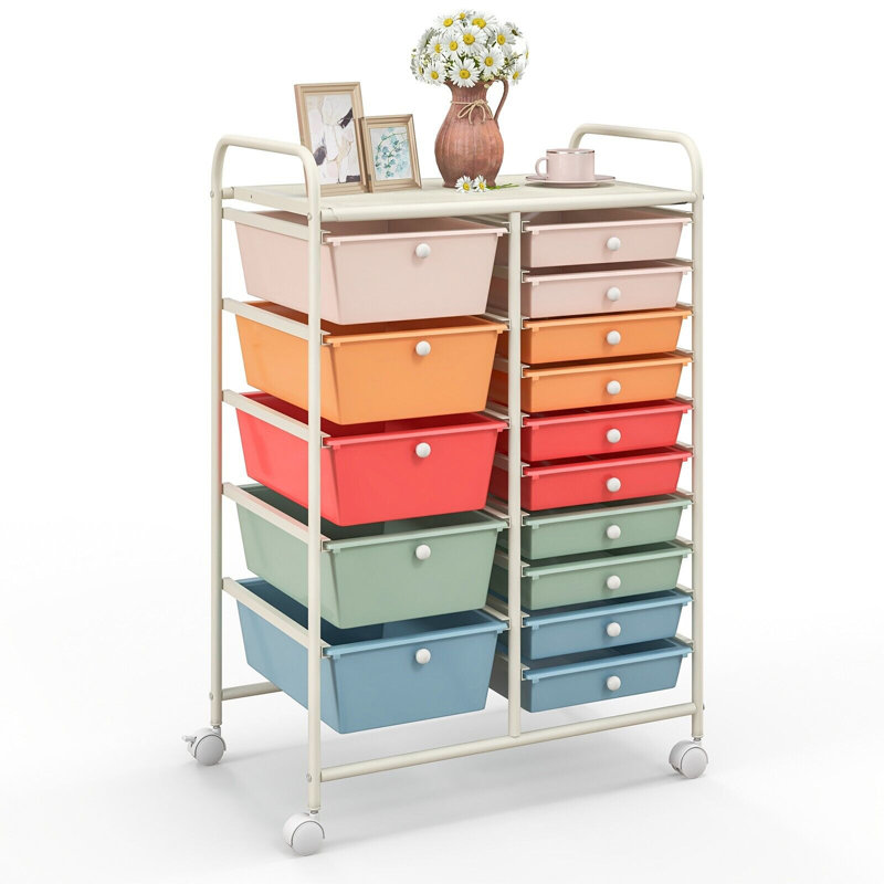 15 Drawer Storage Drawer, Pink/Orange/Red/Teal/Blue