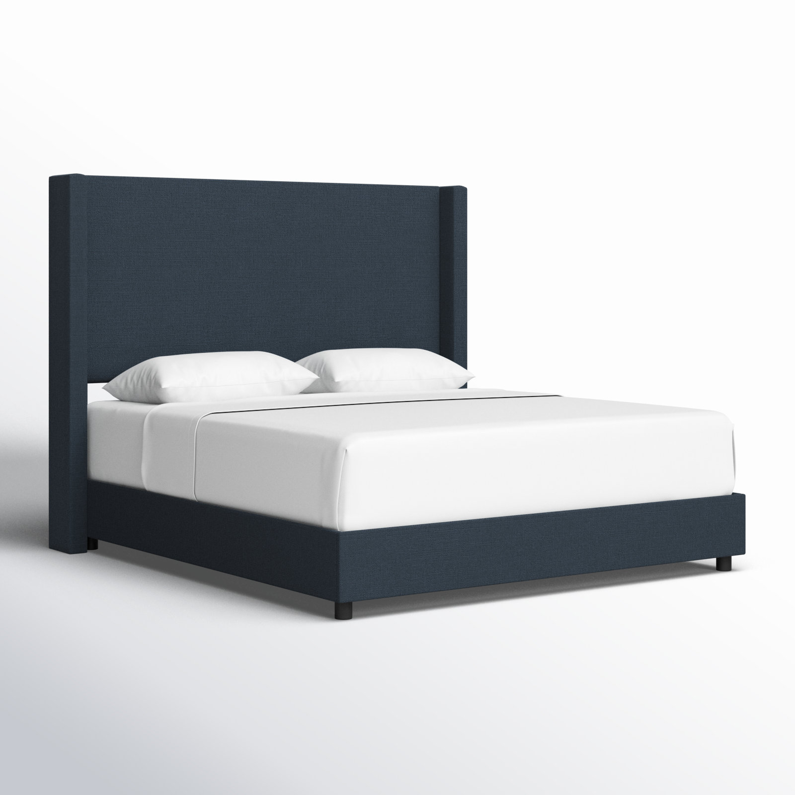 Hanson Linen Upholstered Wingback Bed, King, Classic Navy Linen