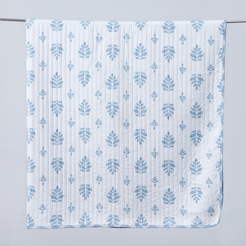 Blue and White Microfiber Full Quilt Set with Reversible Shams