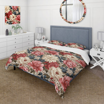 Beige Vintage Charm Floral Pattern I Floral Duvet Cover