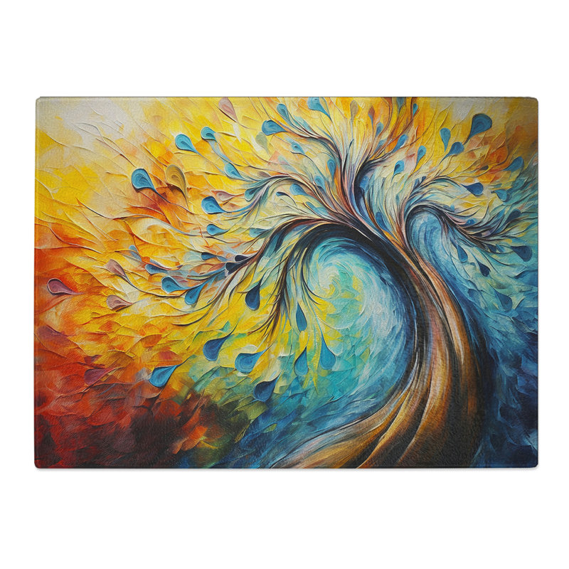 Peacock Tree  Glass Chopping Board