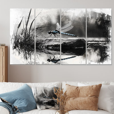 «Black and White Dragonfly Pond Princess», ensemble d'art mural sur toile