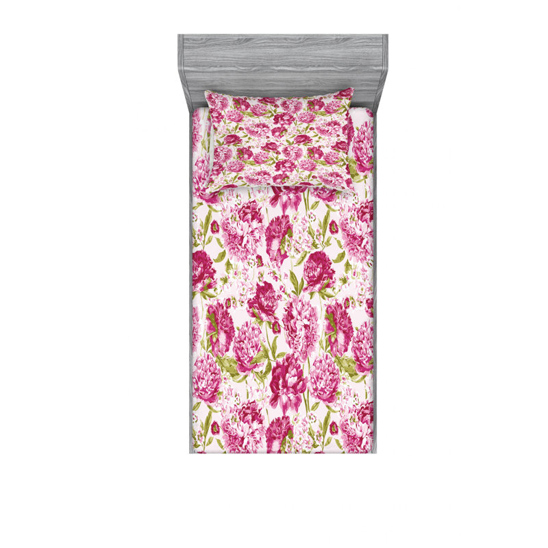 Microfiber Floral Sheet Set, Twin XL Sheet Set with Fitted Sheet, Pink/White Floral
