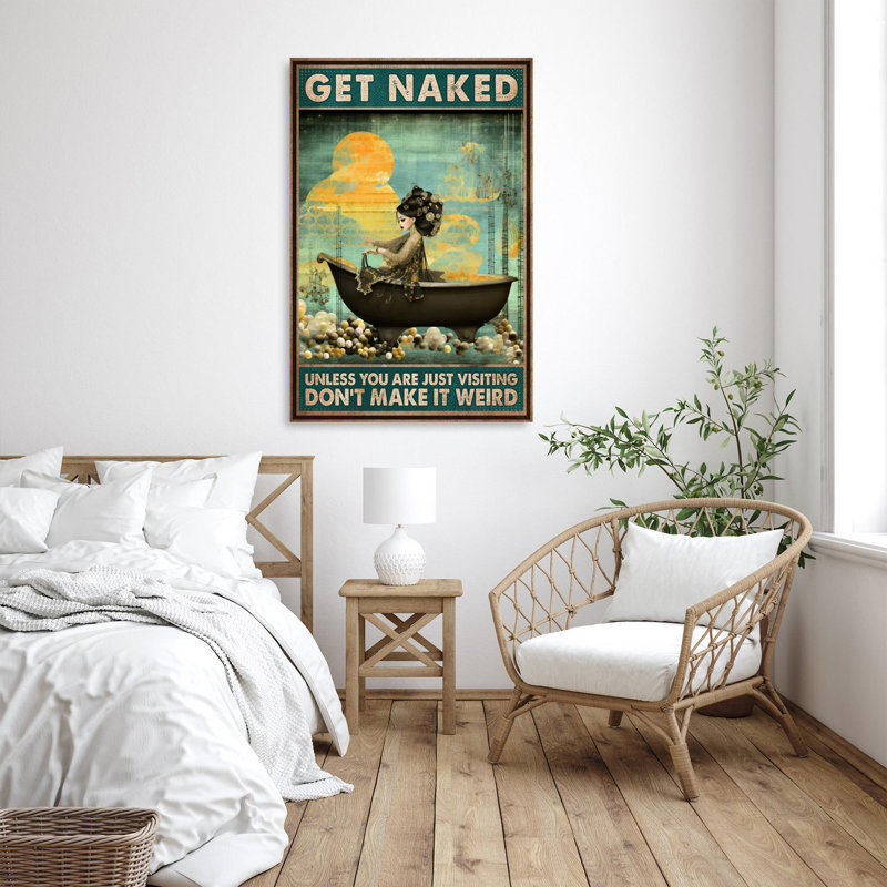 «Woman In Bathaign Get Nake 1 - 1 pièce», reproduction d'art graphique sur toile tendue, H 14 po x l 11 po x P 1,25 po