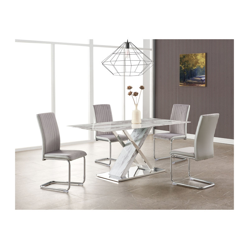 Table de salle à manger Godinez - Noir + 4 chaises Forma - Gris