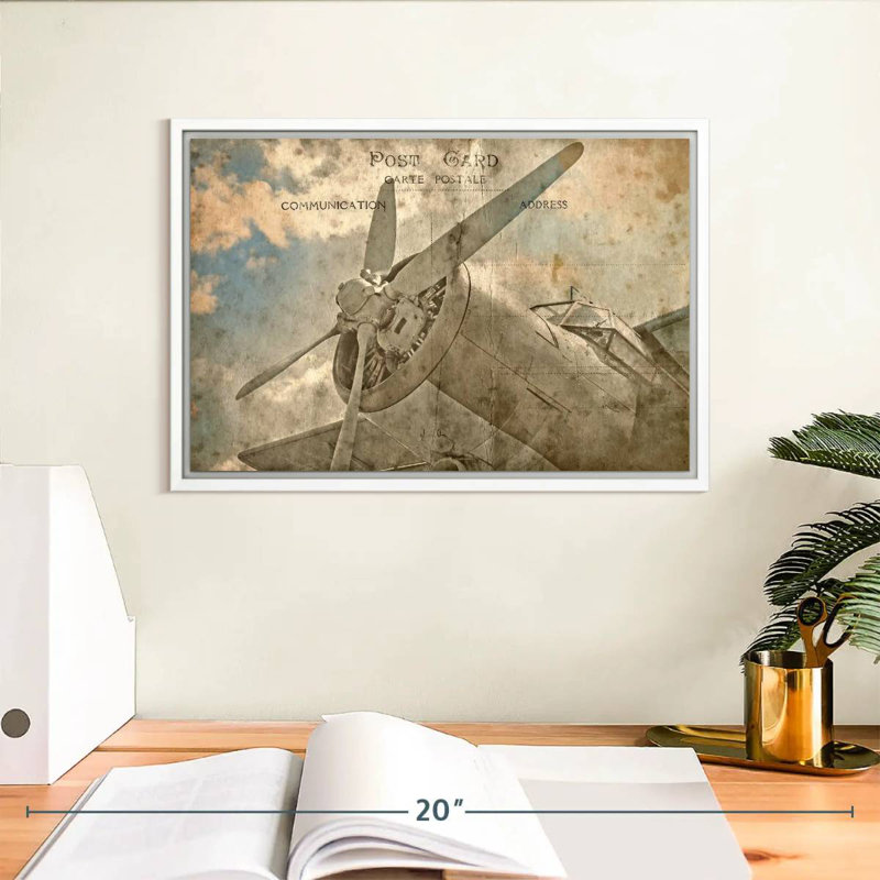 Avion rétro, Cadre flottant blanc, 13 po x 9 po