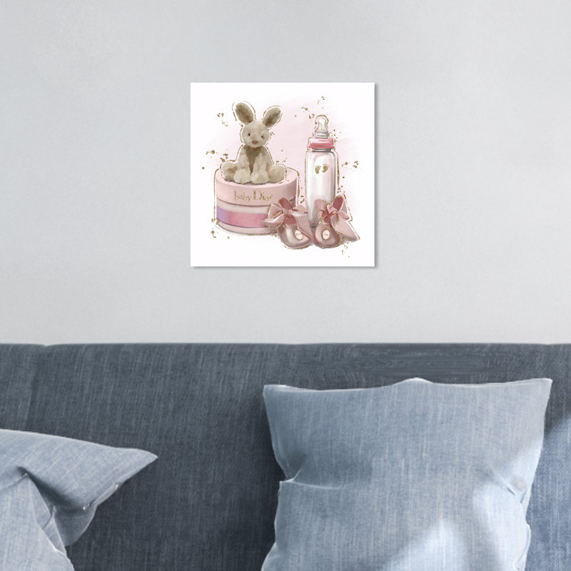 Cadeaux de lapin et de bébé - Impression sur toile, H 12 po x l 12 po, Toile tendue