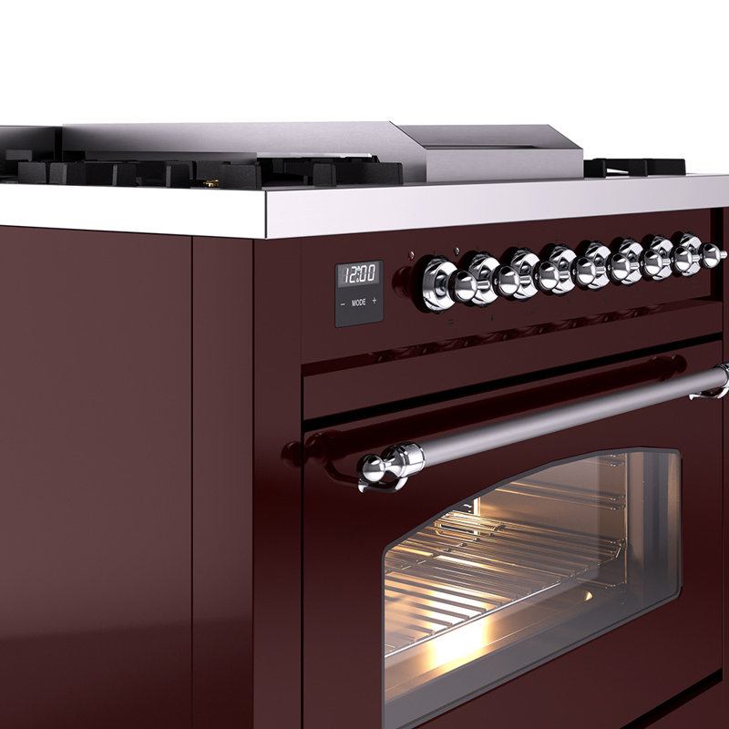 ILVE Nostalgie II 36 Dual Fuel Range, knobs, Burgundy/Chrome, Natural Gas
