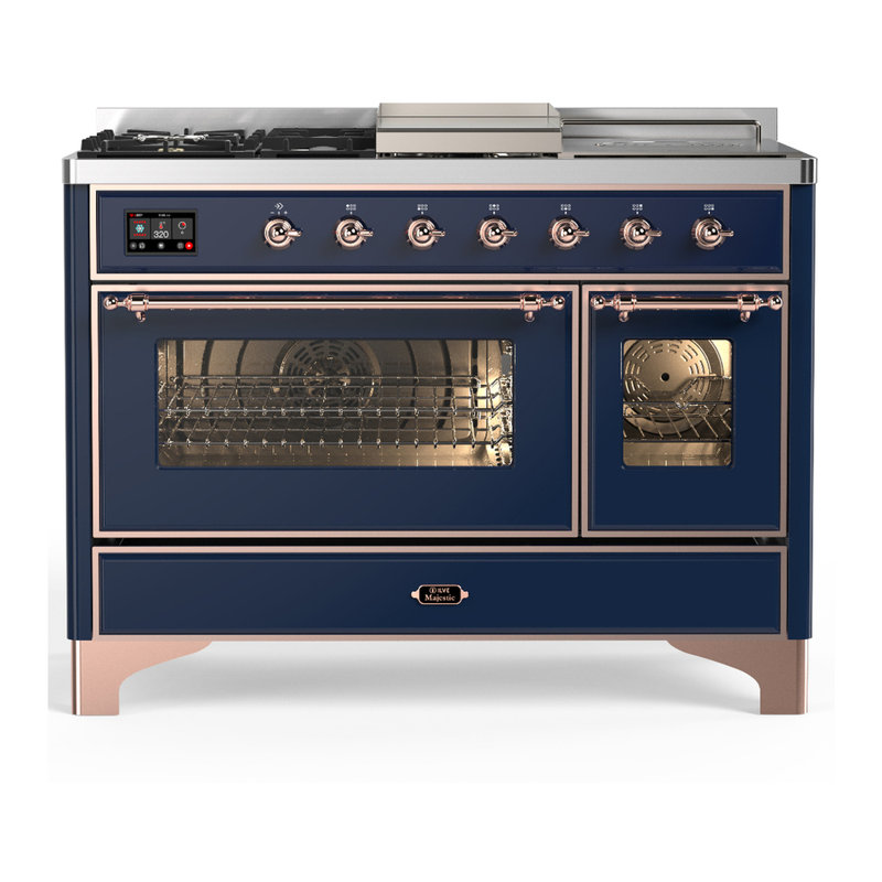 Majestic III Series 48 Inch Dual Fuel Range with 5 Sealed Burners, Griddle, Frenchtop in Glossy Black (Natural Gas, Burnished Trim)