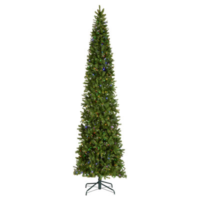 Downswept Douglas Green Fir Artificial Christmas Tree with Color + Clear Lights