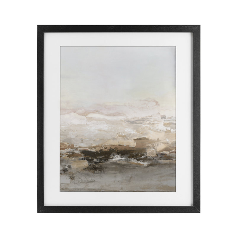 «Neutral Toned Abstract Horizon», reproduction encadrée sous verre, design par Hazel J., Cadre noir minuit, H 16 po x l 13 po