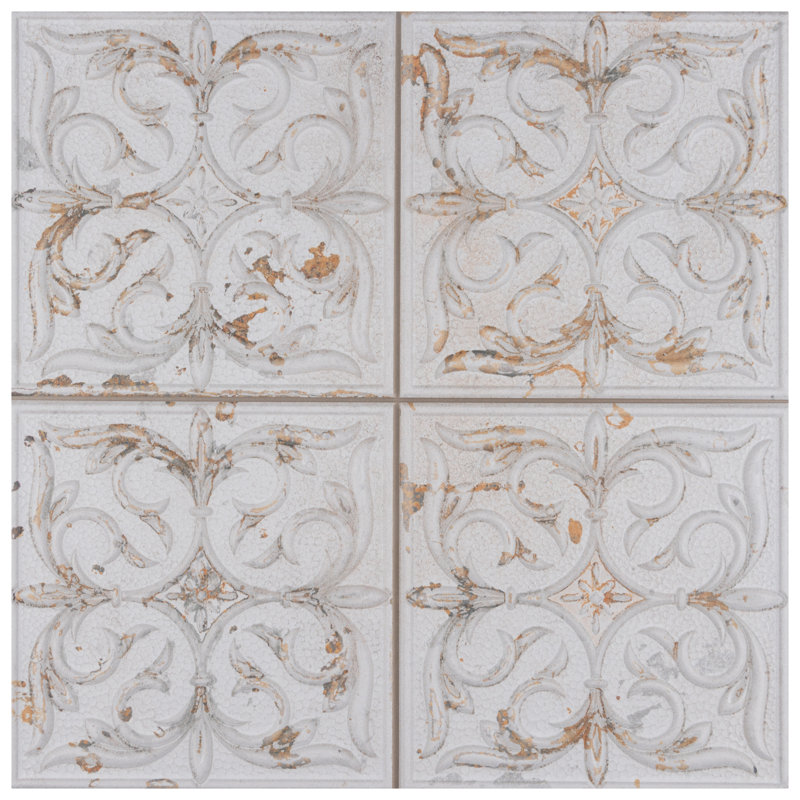 Antigua Lis 13" x 13" Straight Edge Porcelain Metal Look Wall Tile, White