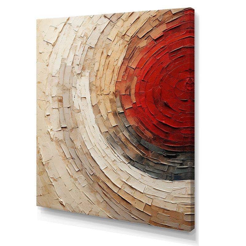 «Beige Red Spiral Poteries I», art abstrait sur toile spirales_106150, H 32 po x l 16 po x P 1 po, Toile tendue