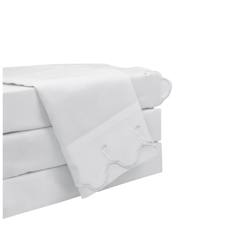 Scalloped 100% Cotton Standard Sheet Set, Twin Sheet Set, Cream