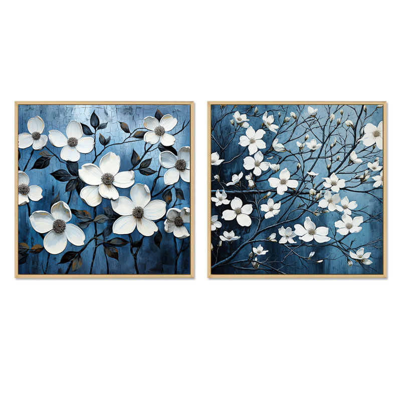 Blanc et noir cornouiller Bloompetal Whispers - cornouiller carré ensemble de 2, Cadre flottant brun, H 30 po x l 61 po