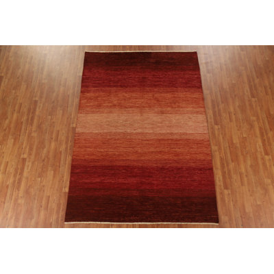 Tapis unique en laine noué à la main 6 pi 7 po x 9 pi 7 po nouvel âge Catt - rouge / blanc / brun