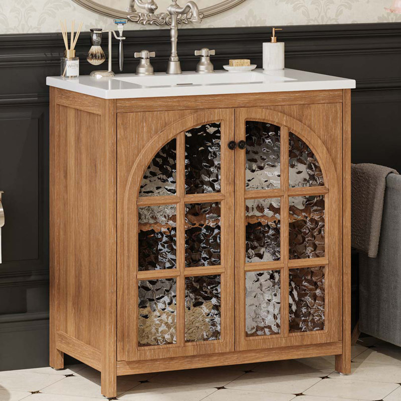 Meuble-lavabo de ferme 31 po avec lavabo en céramique, Naturel antique