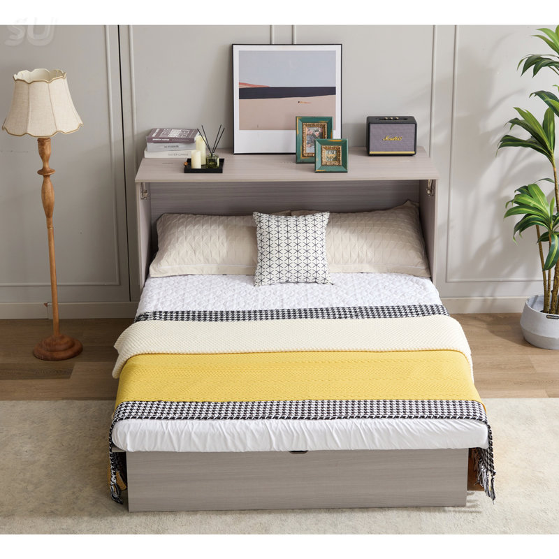 [NOUVEAUTÉ] [VIDÉO FOURNIE] Lit armoire avec rangement, grand lit, matelas en mousse pliable et tiroirs surdimensionnés, lit escamotable, ensemble de prises et ports USB, lit escamotable pliant peu encombrant