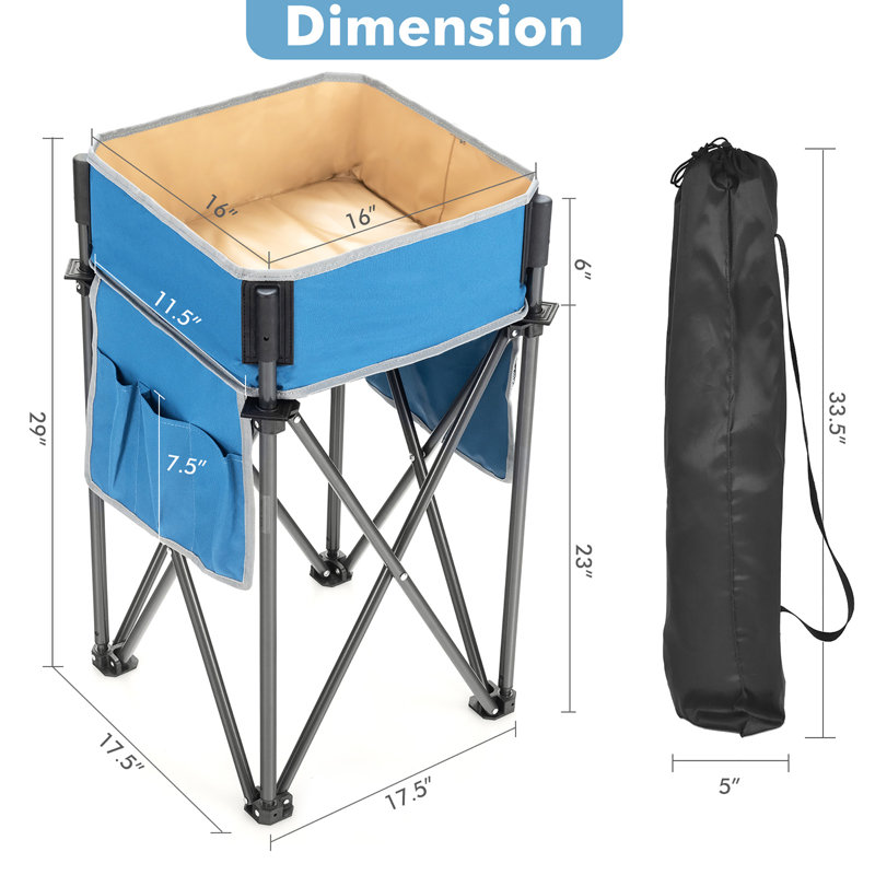17.5'' Square Folding Table, Red/Blue
