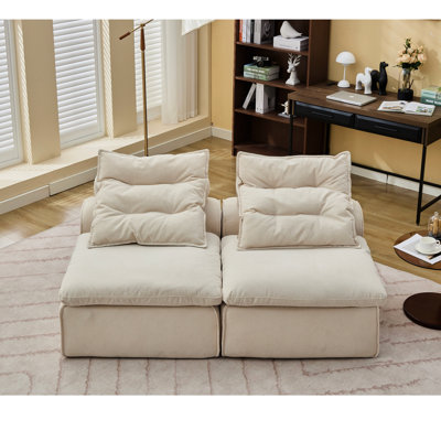 Armrest- Modular 2 , Beige, Corduroy Upholstery, Diy Assembly Options, With Lumbar Pillow And Neck For Relaxation Without , Beige Color, 2 Seats, Soft Corduroy, Layout,