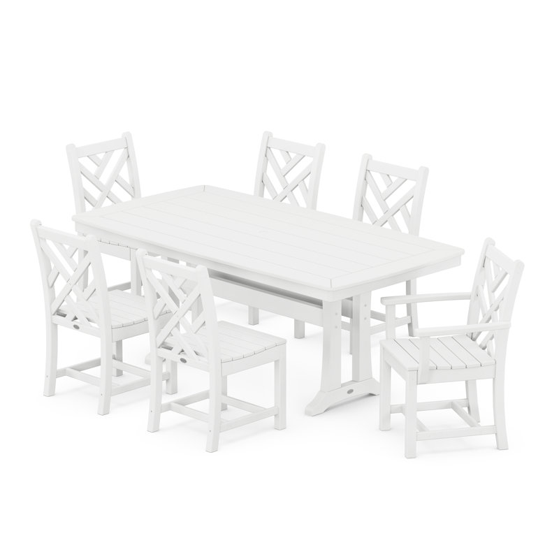 Chippendale 7-Piece Dining Set with Trestle Legs, White
