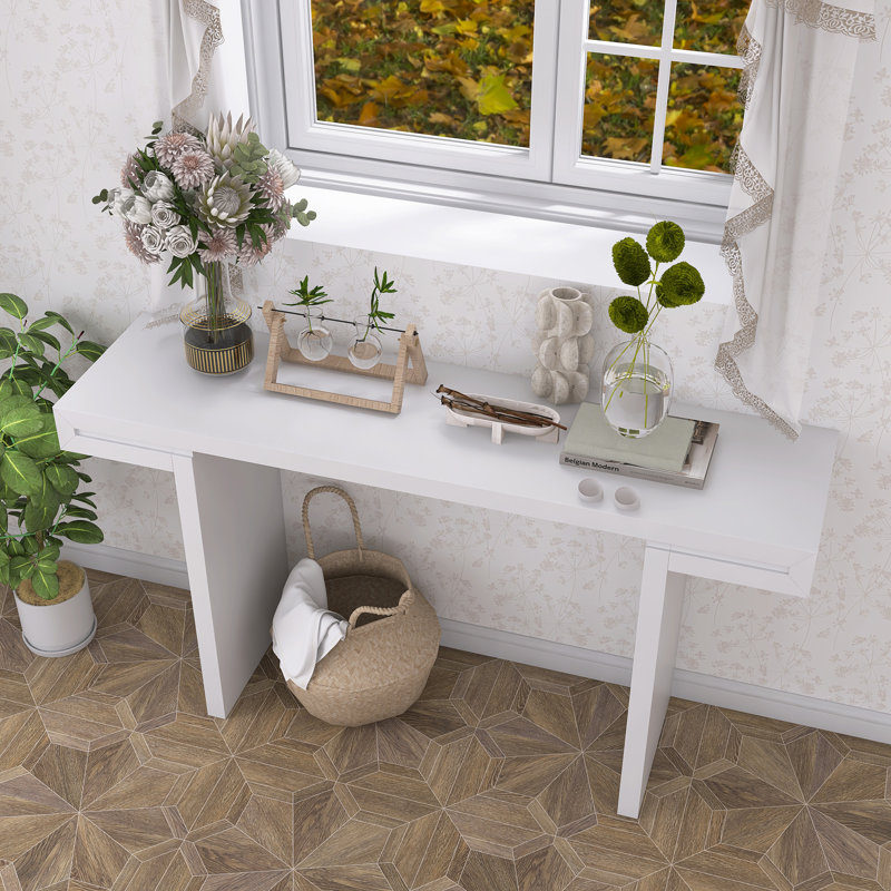 Console à lignes géométriques, finition peinte avec pieds réglables, pour vestibule, Blanc