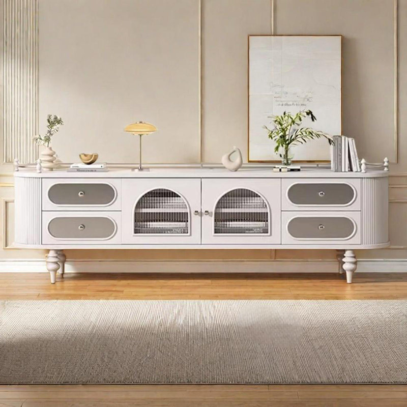 Meuble télé rétro, 78.7", Crème, crème