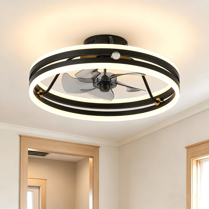 19.7 inch Low Profile Matte Black Dimmable LED Ceiling Fan Light with Remote Control for Dinning Room and Bedroom, Black