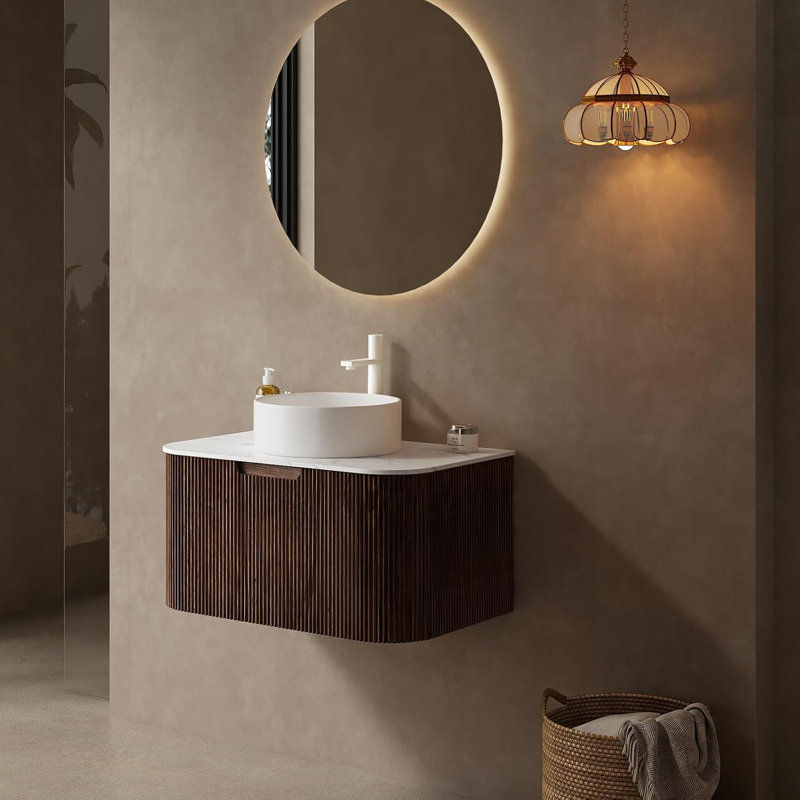 Floating Bathroom Vanity with Sink, Ceramic Basin and Marble Top, Large Drawer, Pre-Assembled, 30
