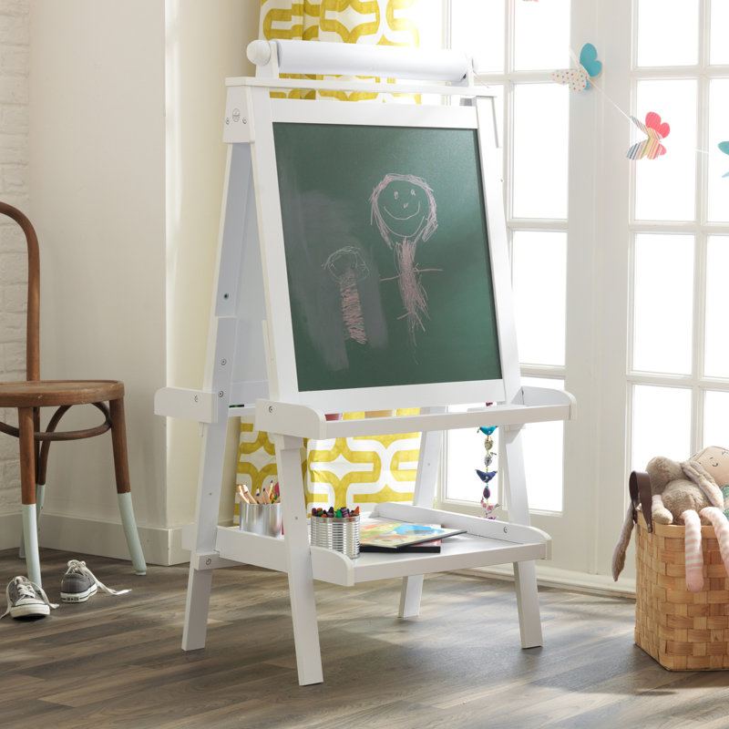 White Freestanding Double-Sided Easel with Paper Roll and Storage