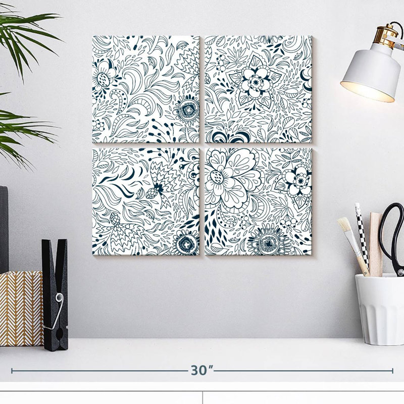 Kerner Abstract Doodle Flowers, 18" H x 18" W