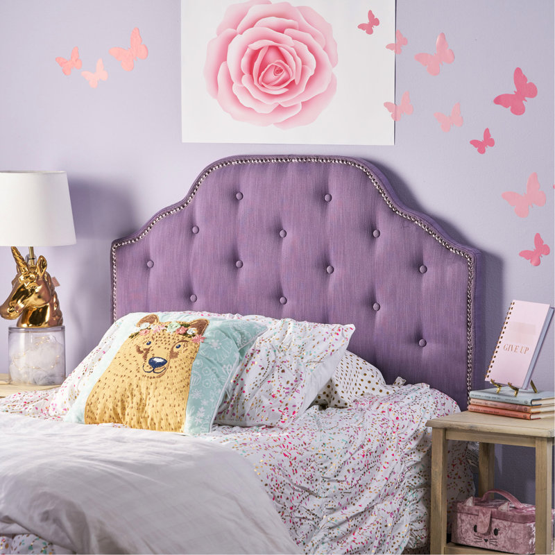 Purple Twin Headboard Featuring Button Stitch And Tasteful Nailhead Accents Sized With Stylish Design Border, Light Purple